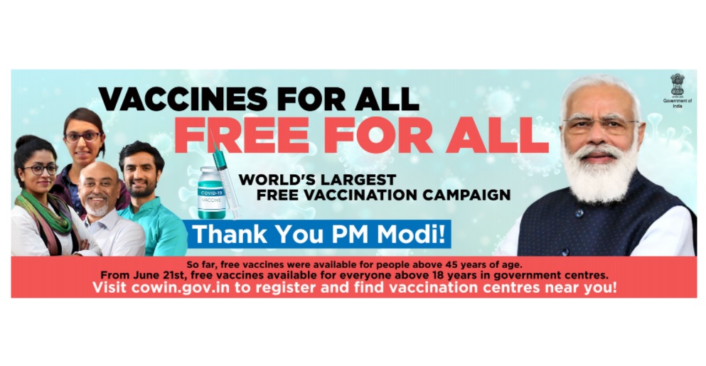 2020-21 Free Vaccination for 18 years and above age group from 21st June, 2021